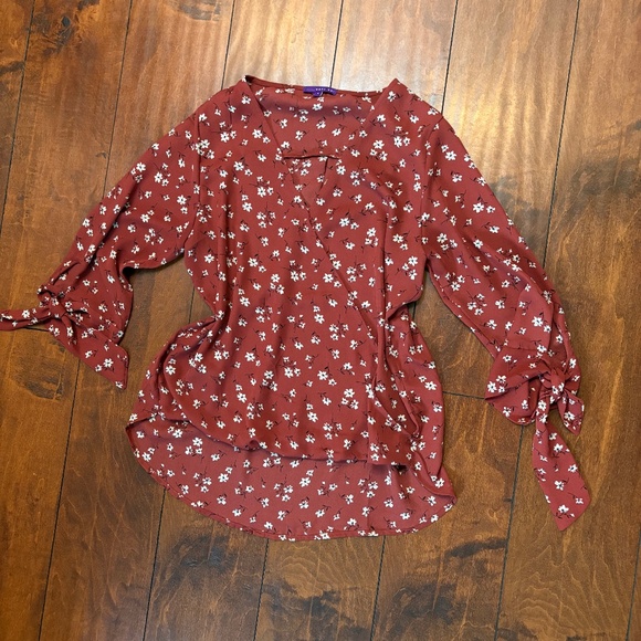 Rust Floral Wrap Blouse with Tie Sleeves - Size S/M - Picture 1 of 1